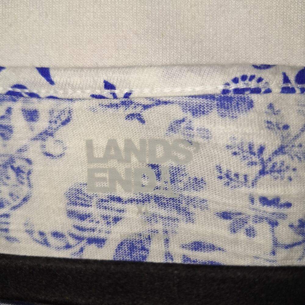 Lands End Tunic Womens Sz M Blue Floral Damask Pattern Peasant Top Boho Chic EUC - Picture 3 of 12